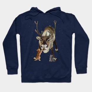 Reindeer and Kittens in the snow Hoodie